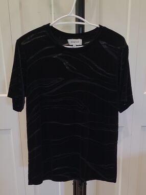 Desigual Black Velvet Short Sleeve Tee with Subtle Wave Sheer Texture